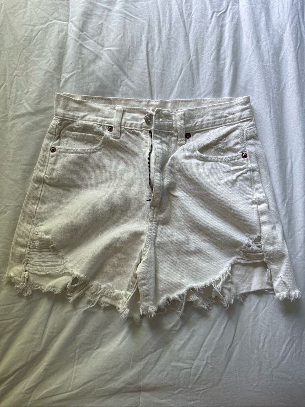 American Eagle Outfitters White Distressed Jean Shorts